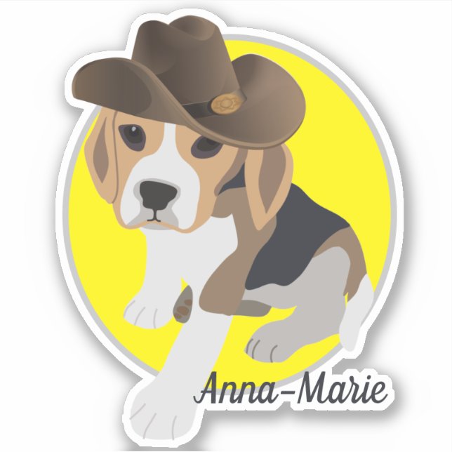 CUTE BEAGLE PUPPY PICTURE COWBOY HAT NAME SHAPED (Front)