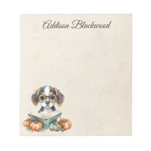 Cute Beagle Puppy Reading Book Fall Personalised Notepad