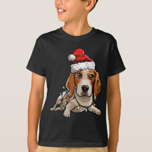 Cute Beagle Santa Christmas Tree Lights Xmas T-Shirt