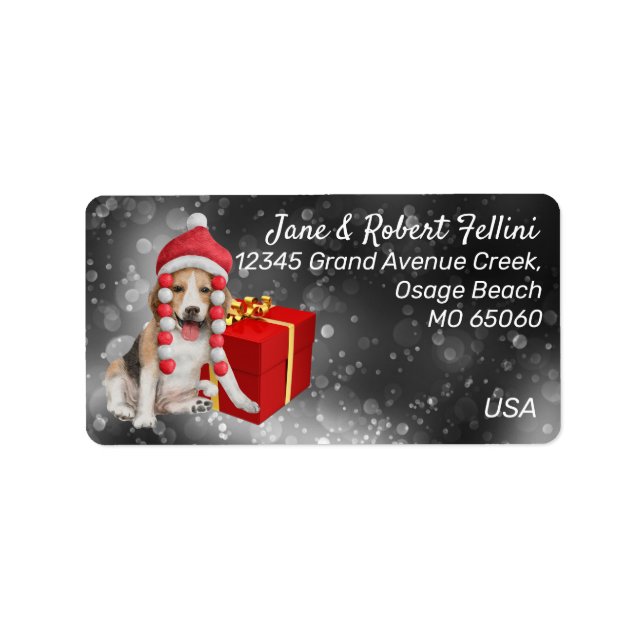 Cute Beagle Santa hat red giftbox festive custom Label (Front)