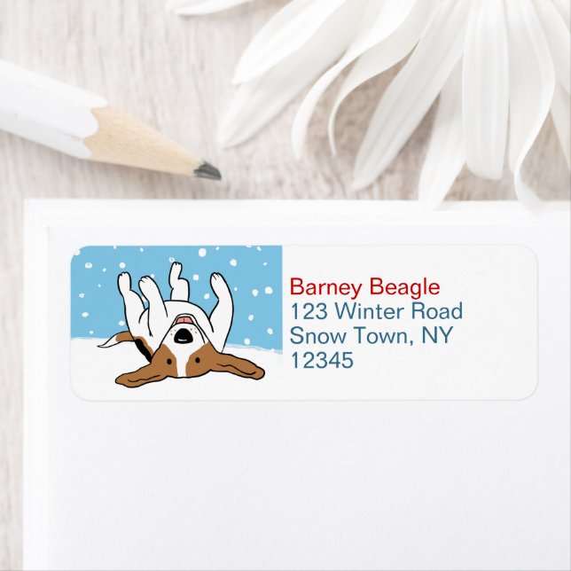 Cute Beagle Snow Dog Holiday Return Address (Insitu)