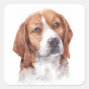 Cute Beagle Watercolor Portrait Dog Mum Dad Square Sticker