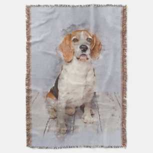 Cute Beagle Watercolor Portrait Throw Blanket