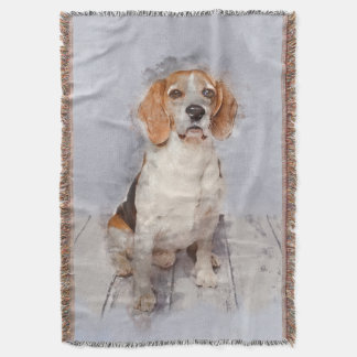 Cute Beagle Watercolor Portrait Throw Blanket