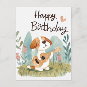 Cute Beagle with a guitar Happy Birthday  Postcard