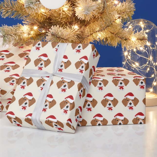 Cute Beagle with a Santa Hat Pattern Christmas Wrapping Paper (Holidays)