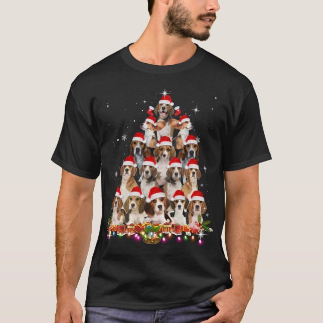 Cute Beagles Christmas Tree Dog Santa Xmas Funny P T-Shirt (Front)