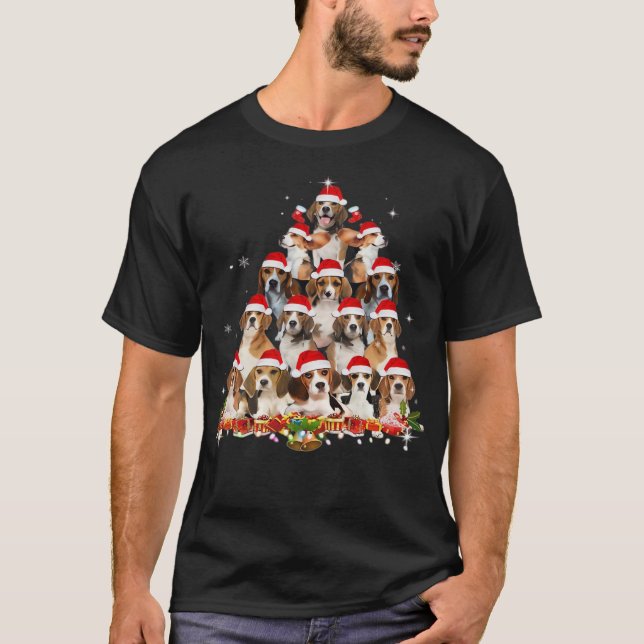 Cute Beagles Christmas Tree Dog Santa Xmas Tee Fun (Front)