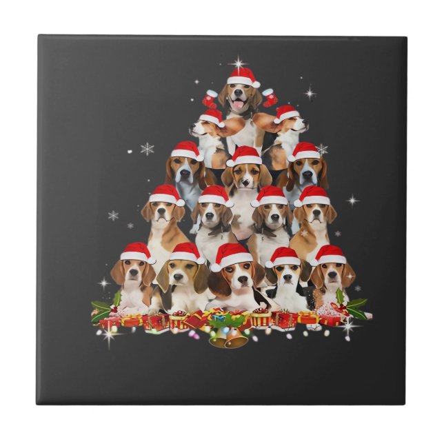 Cute Beagles Christmas Tree Dog Santa Xmas Tee Fun Tile (Front)