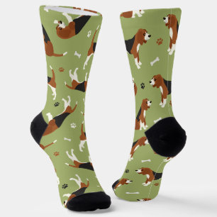 Cute Beagles Paws and Bones Green Socks