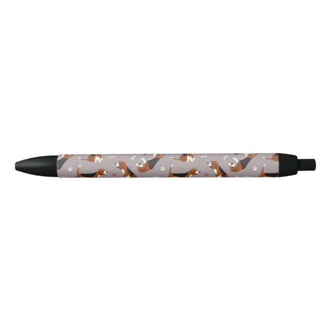 Cute Beagles Paws and Bones Grey Black Ink Pen (Front)