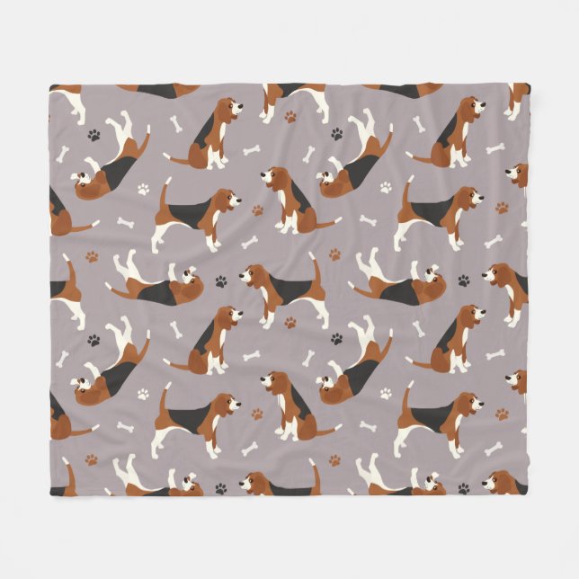 Cute Beagles Paws and Bones Grey Fleece Blanket (Front (Horizontal))