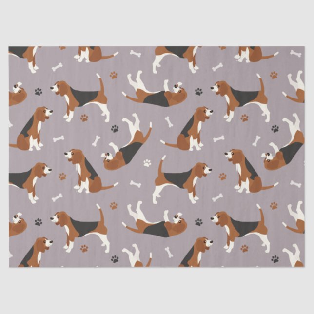 Cute Beagles Paws and Bones Grey Tissue Paper (Front)