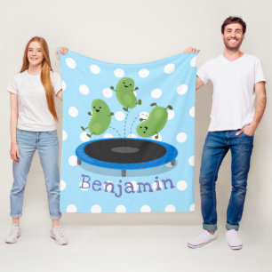 Cute beans jumping trampoline cartoon illustration fleece blanket