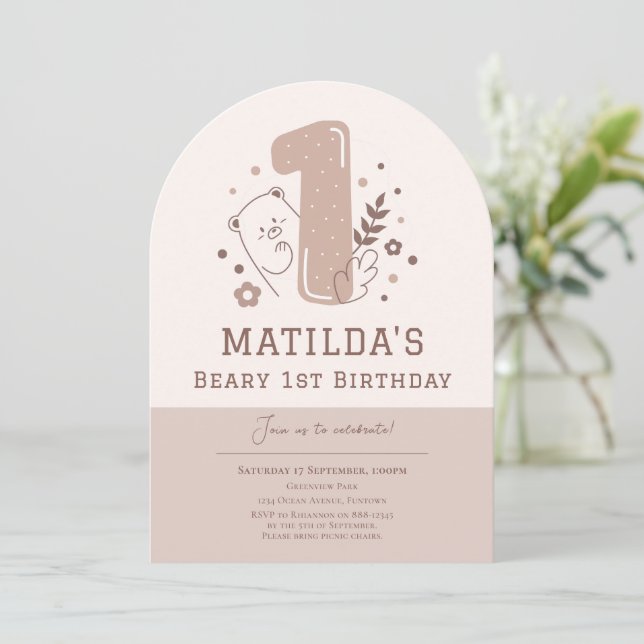 Cute Bear 1st Birthday invitation (Standing Front)