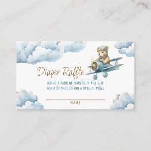 Cute Bear Aeroplane Blue Boy Diaper Raffle Enclosure Card