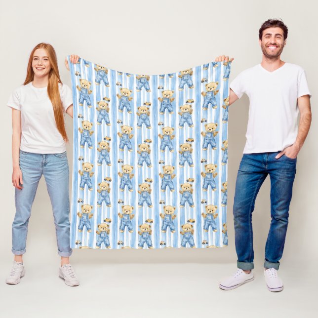 Cute Bear and baby boy Fleece Blanket (In Situ)