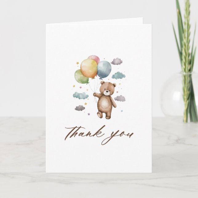 Cute Bear and Balloons Baby Shower Thank You Card (Front)