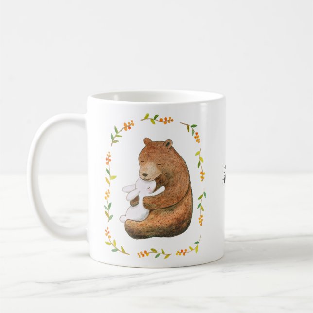 Cute Bear and Bunny in Love personalized with Name Coffee Mug (Left)