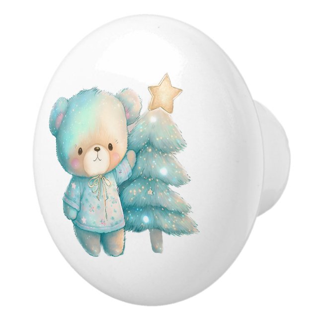 Cute Bear and Christmas Tree Holiday Ceramic Knob (Right)