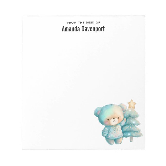 Cute Bear and Christmas Tree Holiday Notepad (Front)