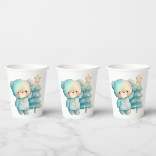 Cute Bear and Christmas Tree Holiday Paper Cups