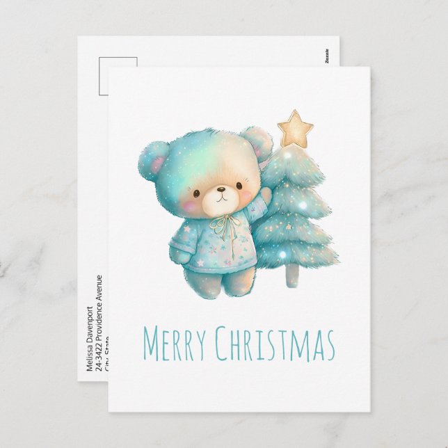Cute Bear and Christmas Tree Holiday Postcard (Front/Back)