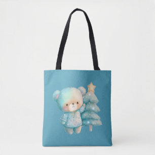 Cute Bear and Christmas Tree Holiday Tote Bag