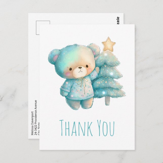 Cute Bear and Christmas Tree Thank You Postcard (Front/Back)