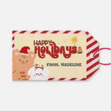 Cute bear and dogs holiday Christmas Gift Tag