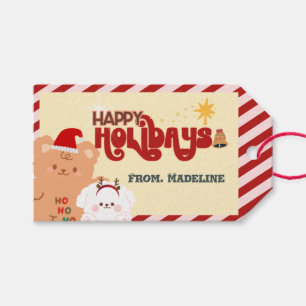 Cute bear and dogs holiday Christmas Gift Tag