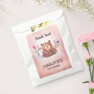 Cute Bear and Flowers Girl's Birthday Favour Bags