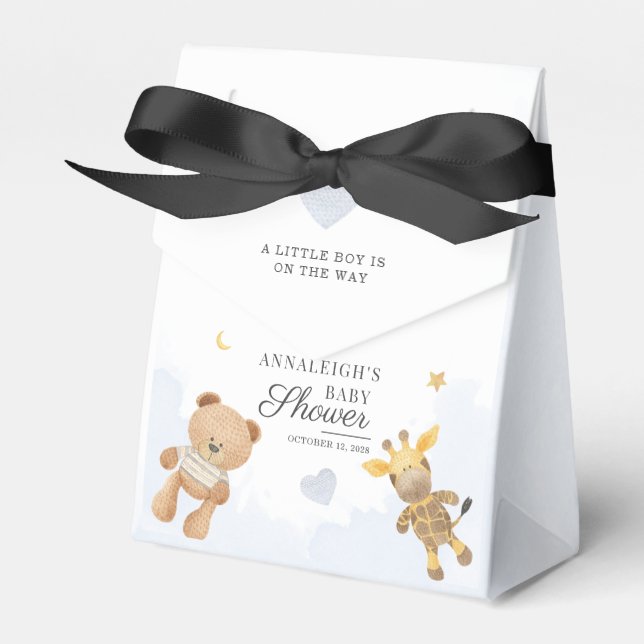 Cute Bear and Giraffe Watercolor Baby Shower Favour Box (Front Side)