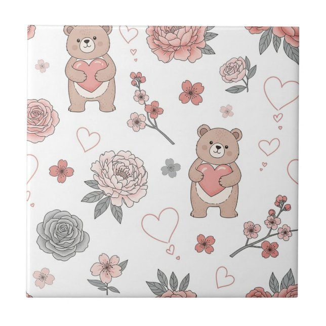 Cute Bear and Hearts -- Pastel Nursery (12) Tile (Front)