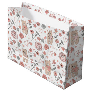 Cute Bear and Hearts -- Pastel Nursery (14) Large Gift Bag