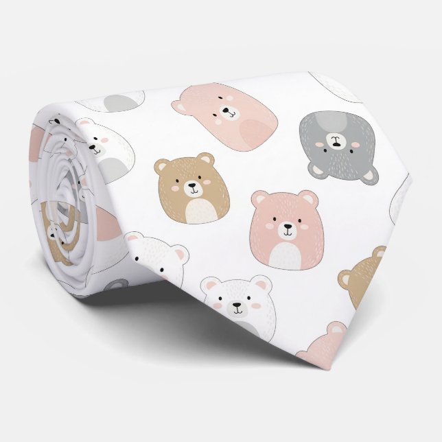 Cute Bear and Hearts -- Pastel Nursery (1) Tie (Rolled)