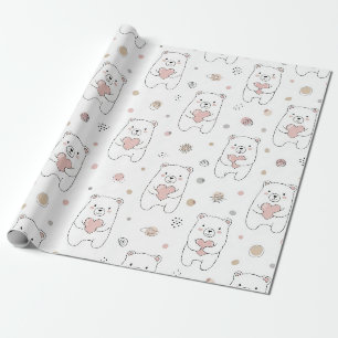 Cute Bear and Hearts -- Pastel Nursery (1) Wrapping Paper