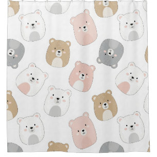 Cute Bear and Hearts -- Pastel Nursery (2) Shower Curtain