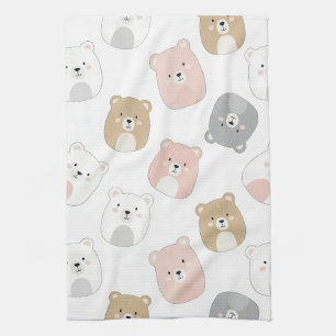 Cute Bear and Hearts -- Pastel Nursery (2) Tea Towel