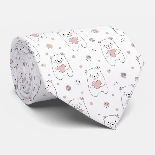 Cute Bear and Hearts -- Pastel Nursery (2) Tie (Rolled)