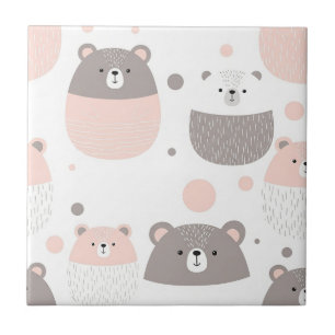 Cute Bear and Hearts -- Pastel Nursery (3) Tile