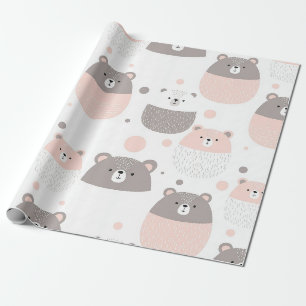 Cute Bear and Hearts -- Pastel Nursery (3) Wrapping Paper