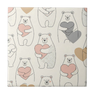 Cute Bear and Hearts -- Pastel Nursery (4) Tile