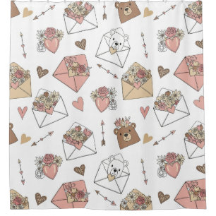 Cute Bear and Hearts -- Pastel Nursery (5) Shower Curtain