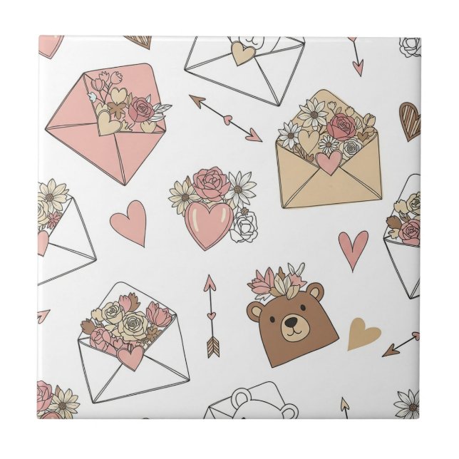 Cute Bear and Hearts -- Pastel Nursery (5) Tile (Front)