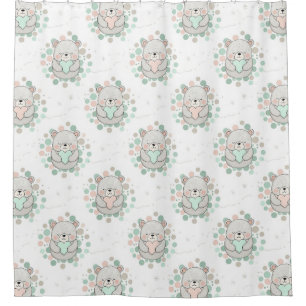 Cute Bear and Hearts -- Pastel Nursery (6) Shower Curtain