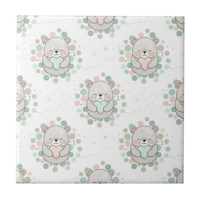 Cute Bear and Hearts -- Pastel Nursery (6) Tile (Front)