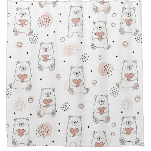 Cute Bear and Hearts -- Pastel Nursery (7) Shower Curtain