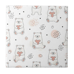 Cute Bear and Hearts -- Pastel Nursery (7) Tile