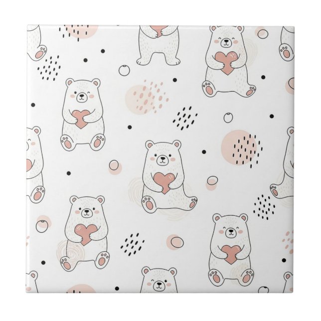 Cute Bear and Hearts -- Pastel Nursery (7) Tile (Front)
